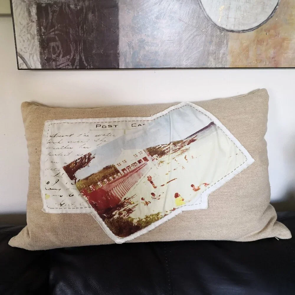 Pottery Barn Postcard Patch Lumbar Pillow 16